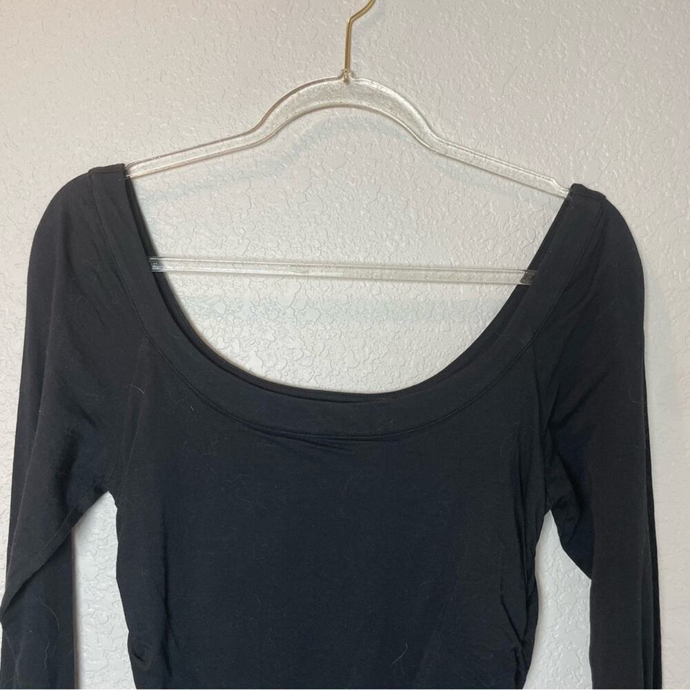 VELVET Black Gathered Fitted Midi Dress w/Long Sleeves Size M - Picture 2 of 7